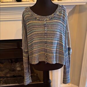 Free People Blue Multicolor Striped Cropped Sweater - Size - Medium - NWOT